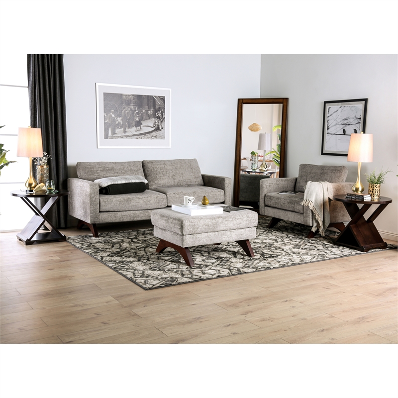 Furniture of America Ardrie Transitional Crescent Wooden Feet Ottoman in Gray