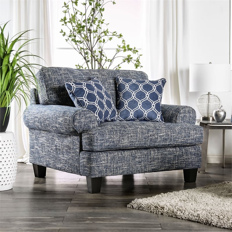 Furniture of America Brummitt Transitional Fabric Armchair in Blue