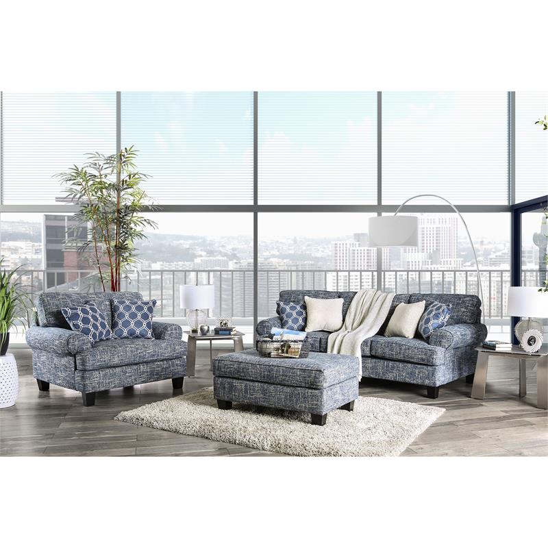 Furniture of America Brummitt Transitional Fabric Sofa in Blue