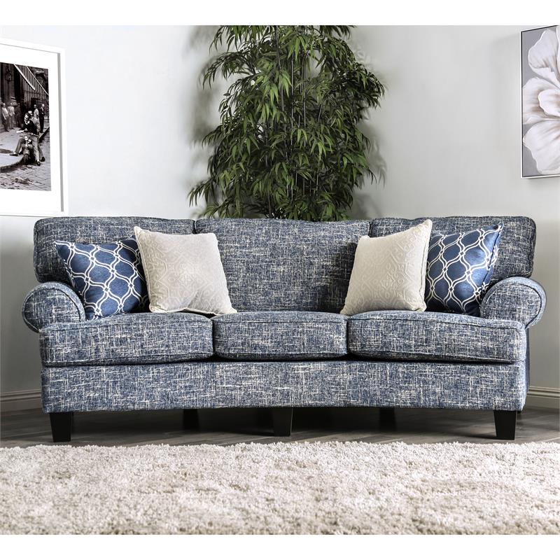 Furniture of America Brummitt Transitional Fabric Sofa in Blue