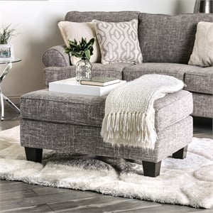 Furniture of America Brummitt Transitional Fabric Upholstered Ottoman in Gray