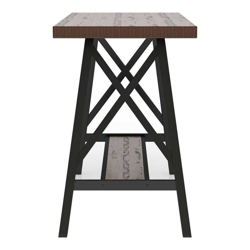 Furniture of America Deonne Wood Counter Height Table in Medium Oak and Black