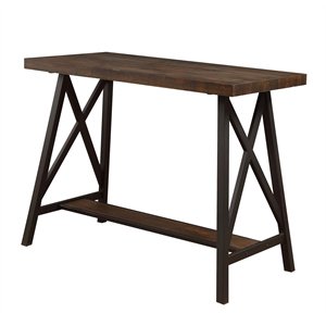 Furniture of America Deonne Wood Counter Height Table in Medium Oak and Black