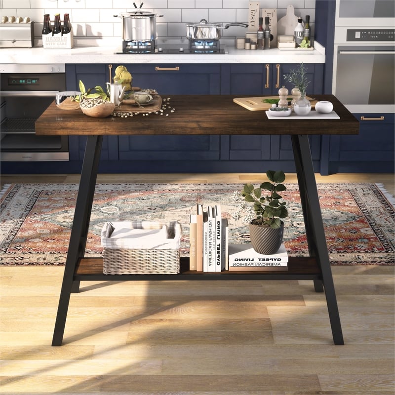 Furniture of America Deonne Wood Counter Height Table in Medium Oak and Black