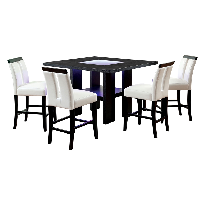 Furniture of America Jalen Wood 5-Piece LED Counter Table Set in Black