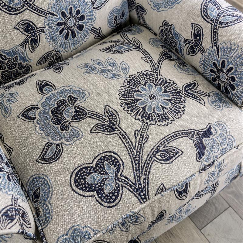 Furniture of America Calistoga Fabric Rolled Arms Floral Chair in Ivory