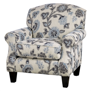 Furniture of America Calistoga Fabric Rolled Arms Floral Chair in Ivory