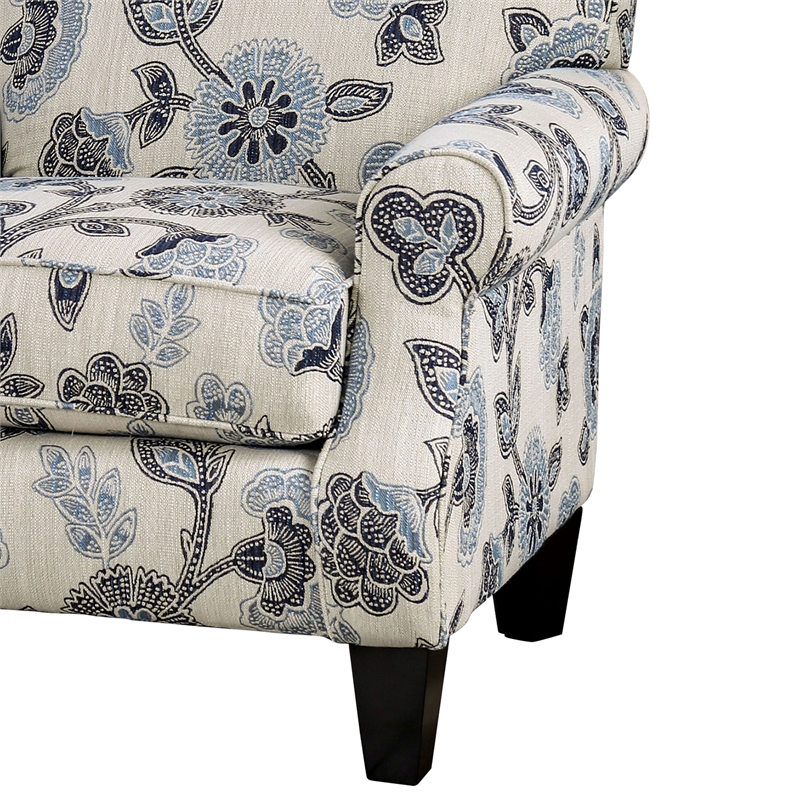 Furniture of America Calistoga Fabric Rolled Arms Floral Chair in Ivory