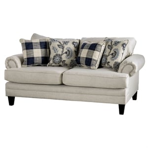 Furniture of America Calistoga Transitional Fabric Rolled Arms Loveseat in Ivory