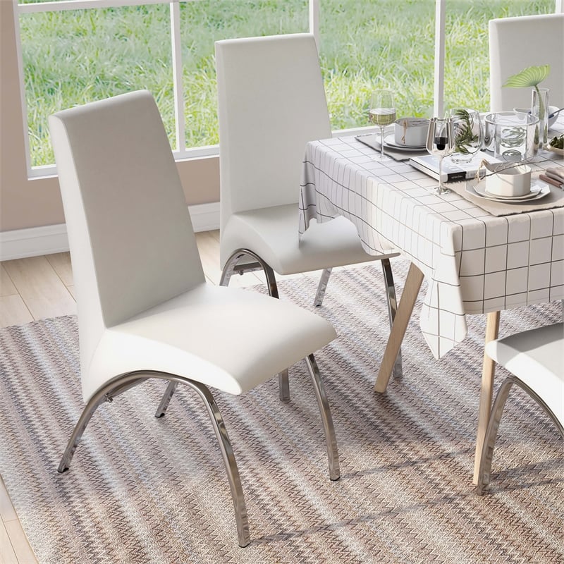 Furniture of America Duell Faux Leather Dining Chair in White (Set of 2)