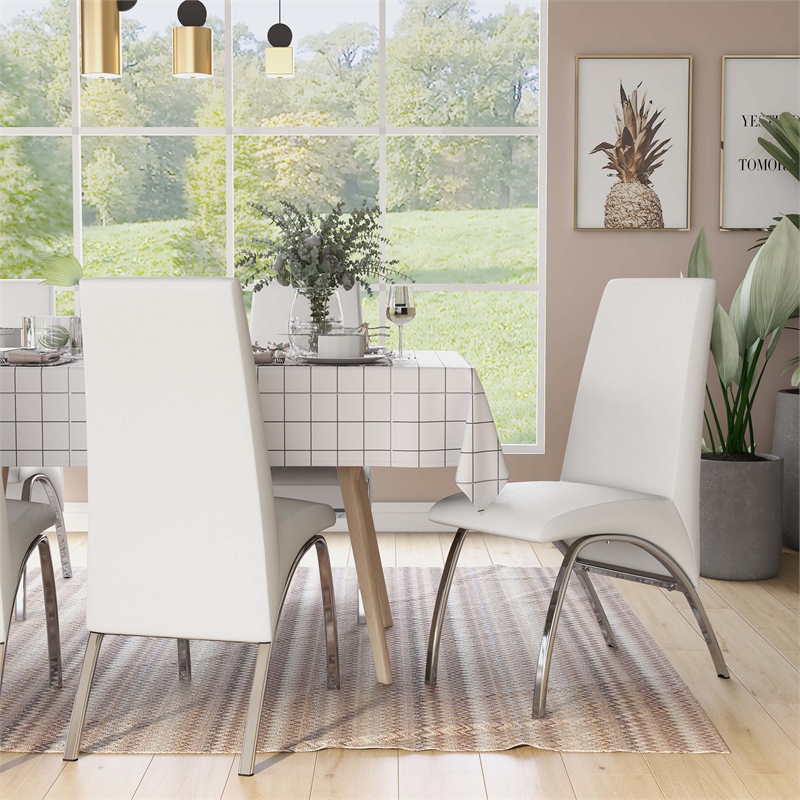 Furniture of America Duell Faux Leather Dining Chair in White (Set of 2)