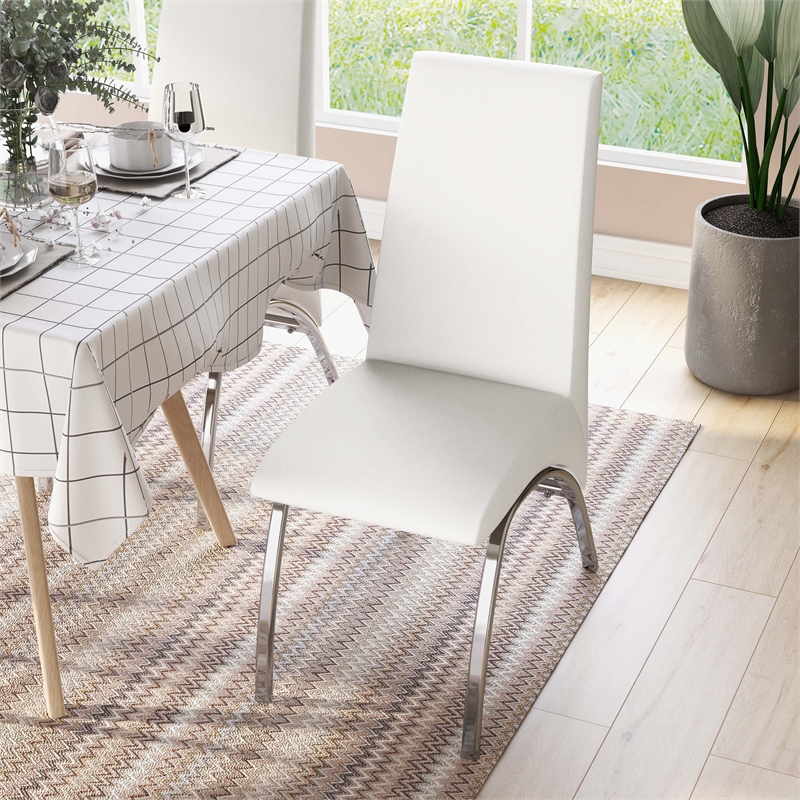 Furniture of America Duell Faux Leather Dining Chair in White (Set of 2)