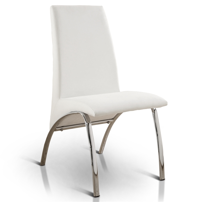 Furniture of America Duell Faux Leather Dining Chair in White (Set of 2)