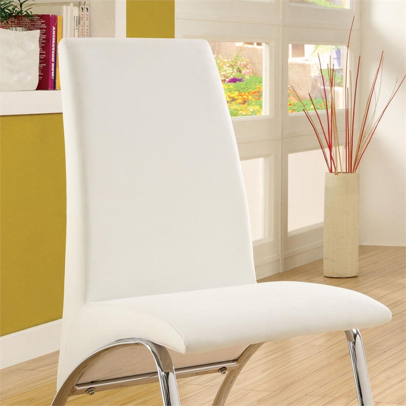 Furniture of America Duell Faux Leather Dining Chair in White (Set of 2)