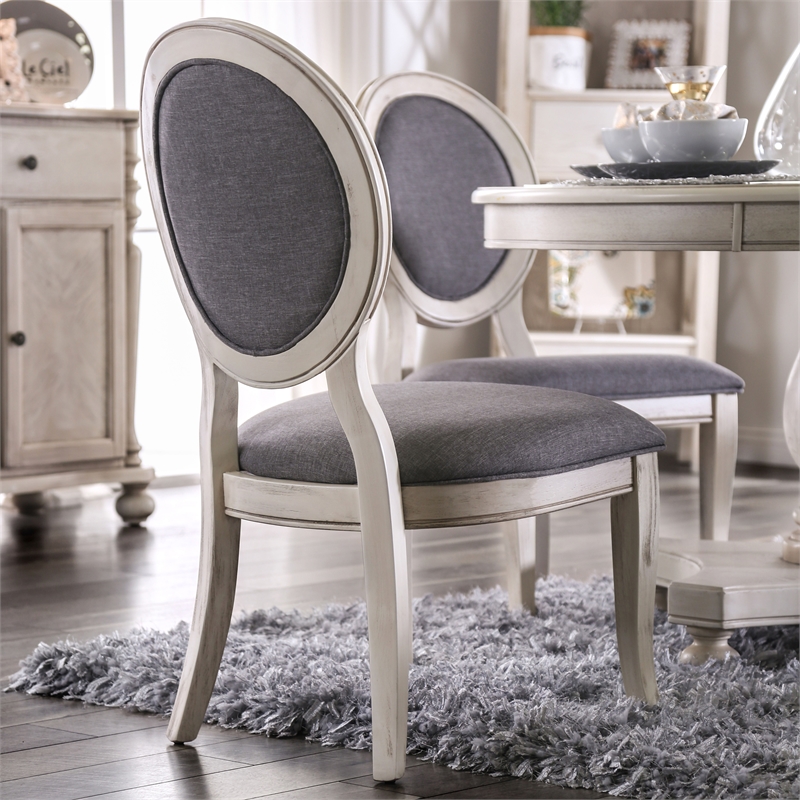 Furniture of America Chlido Fabric Padded Side Chair in White (Set of 2)