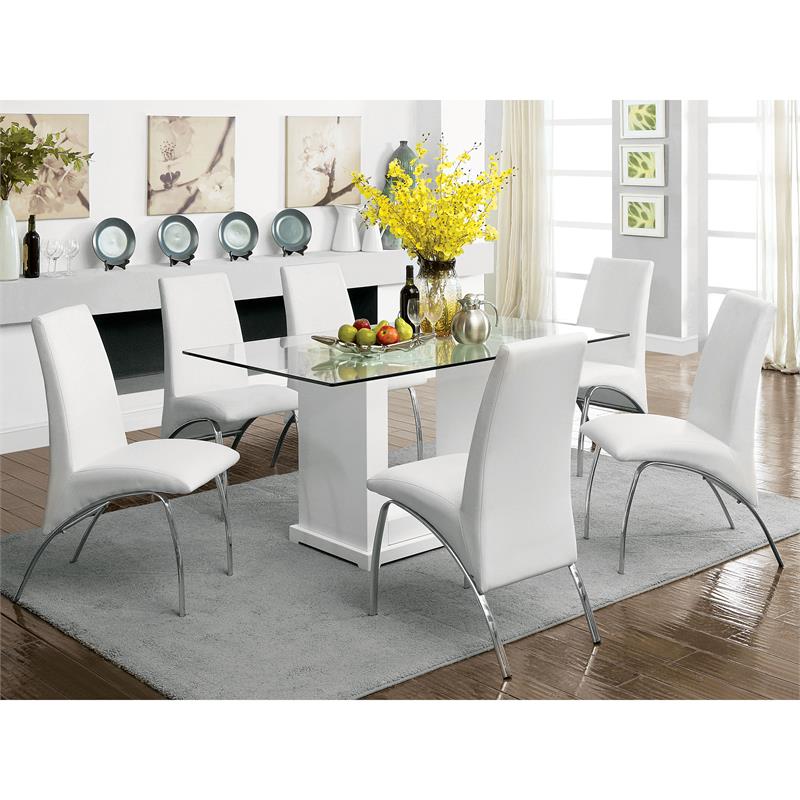 Furniture of America Canta Monica Wood 7-Piece Dining Table Set in White