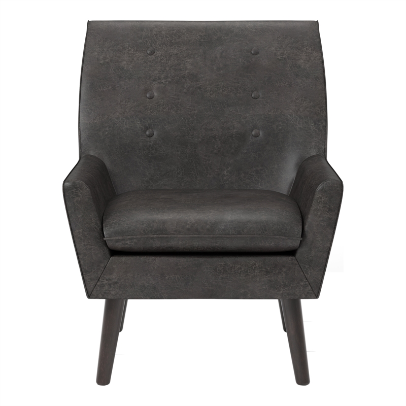 Furniture of America Walsh Mid-Century Faux Leather Tufted Accent Chair in Gray