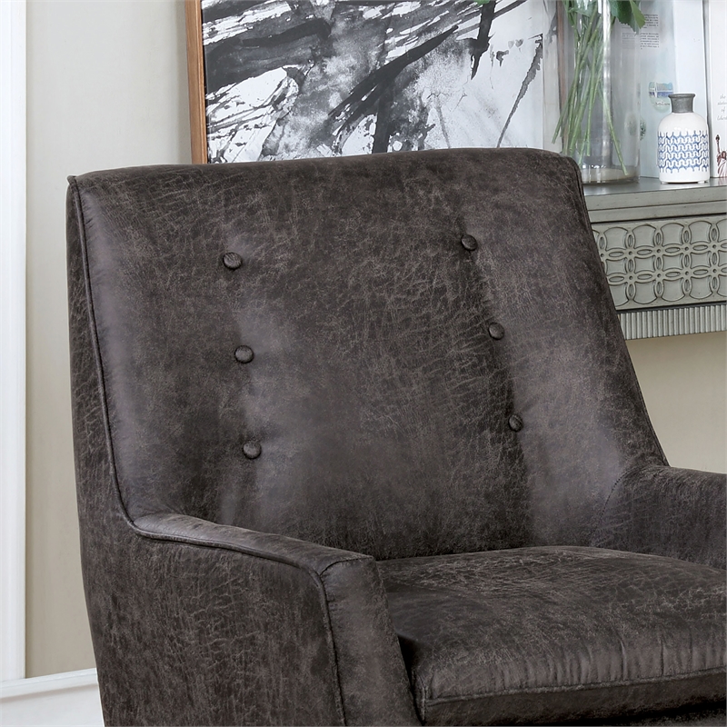 Furniture of America Walsh Mid-Century Faux Leather Tufted Accent Chair in Gray