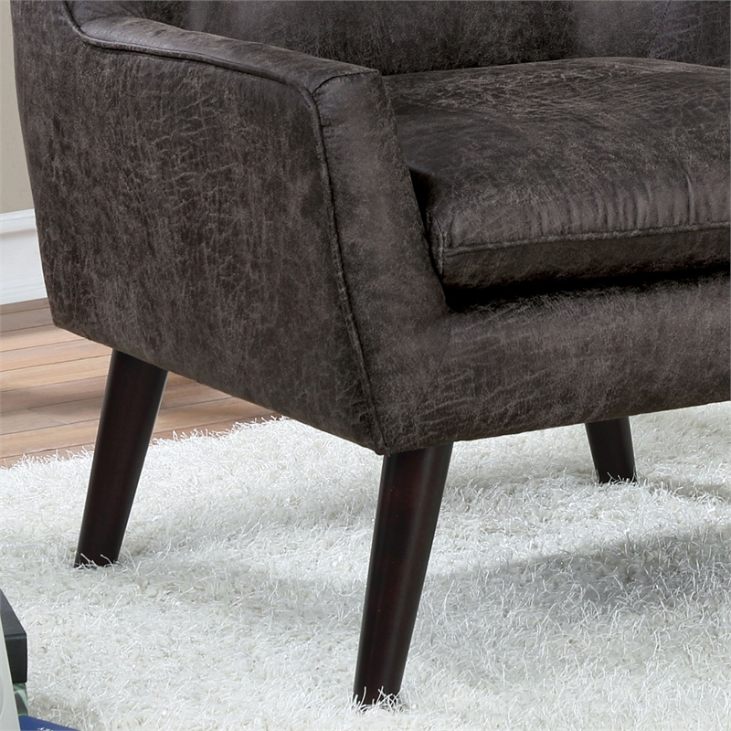 Furniture of America Walsh Mid-Century Faux Leather Tufted Accent Chair in Gray