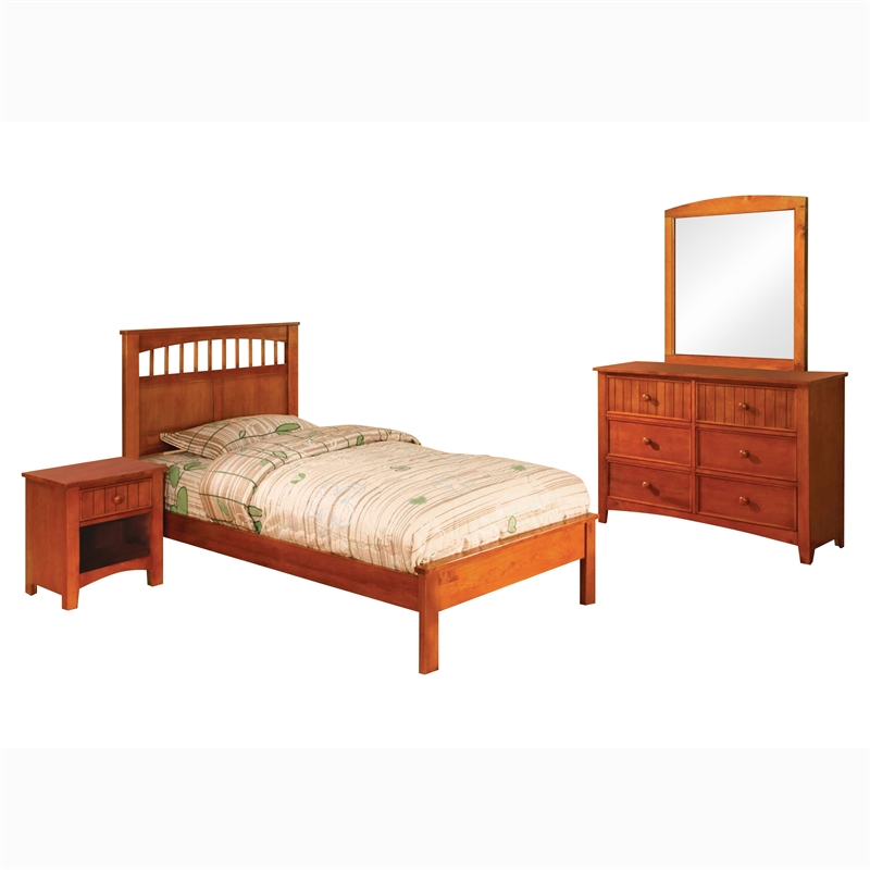 FOA Strelle 4pc Oak Wood Bedroom Set Full+Dresser+Nightstand+Mirror