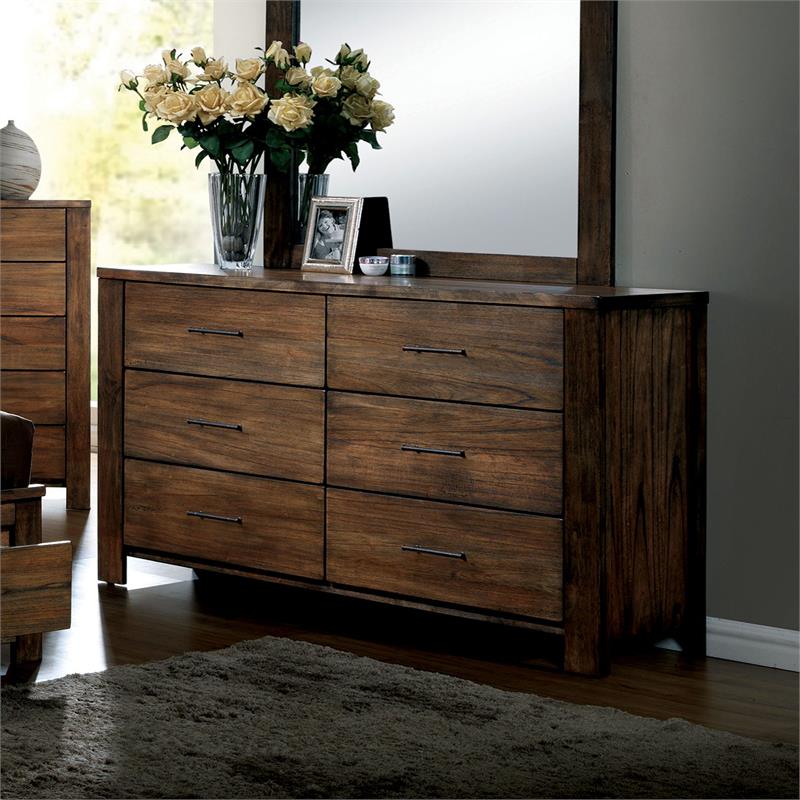 Furniture of America Nangetti Cottage Solid Wood 6-Drawer Double Dresser in Oak