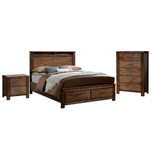 furniture of america nangetti 3pc oak wood bedroom set -queen+nightstand+dresser