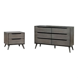 Furniture of America Belkor Wood 2-Piece Dresser and Nightstand Set in Gray