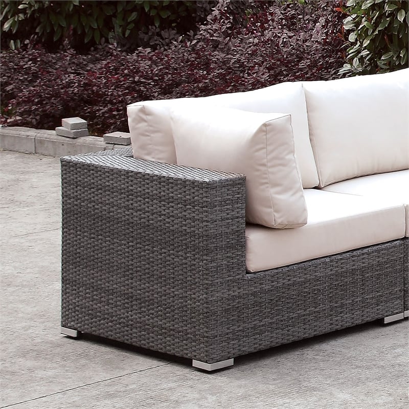 Furniture of America Arthur Contemporary Rattan Patio Corner Chair in Light Gray