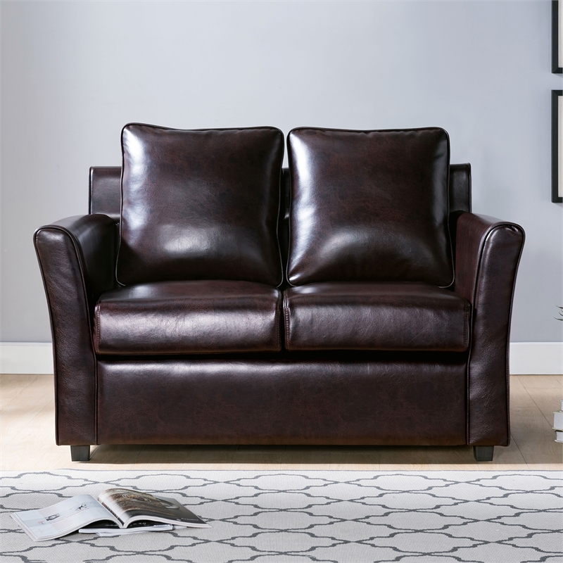 Furniture of America Lillard Faux Leather Upholstered Loveseat in Brown