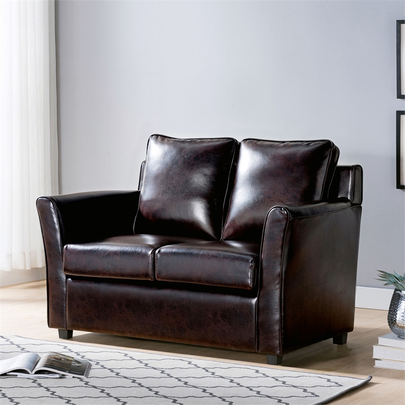 Furniture of America Lillard Faux Leather Upholstered Loveseat in Brown