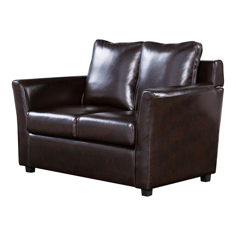 Furniture of America Lillard Faux Leather Upholstered Loveseat in Brown