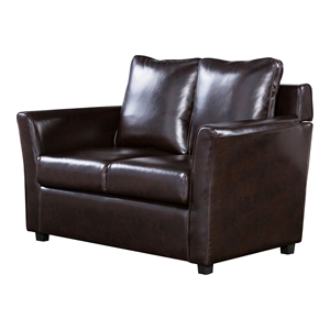 Furniture of America Lillard Faux Leather Upholstered Loveseat in Brown