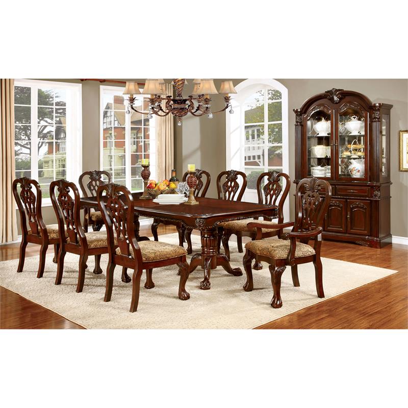 Furniture of America Wilson Traditional Wood 9-Piece Dining Set in Brown Cherry