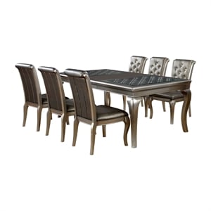 Furniture of America Bethlehem Wood 7-Piece Dining Table Set in Champagne Gold