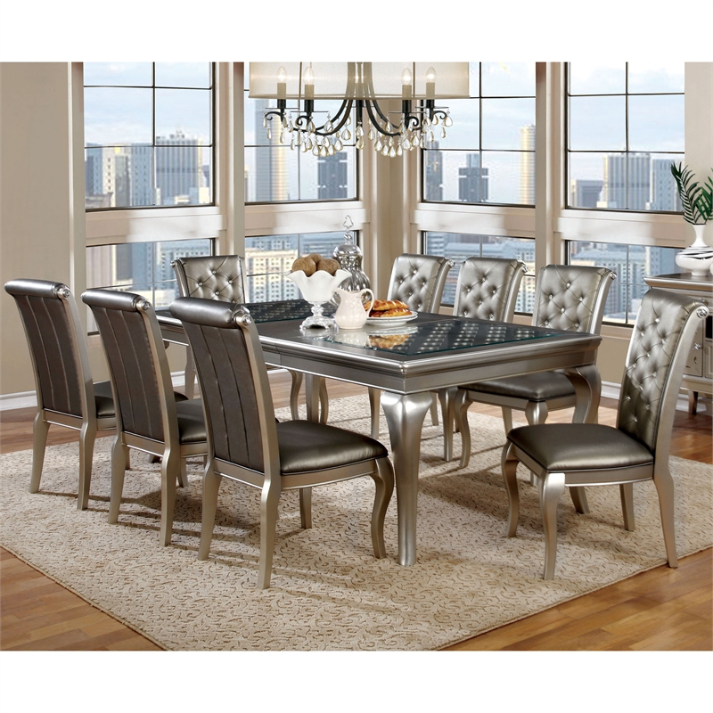 Furniture of America Bethlehem Wood 9-Piece Dining Set in Champagne Gold