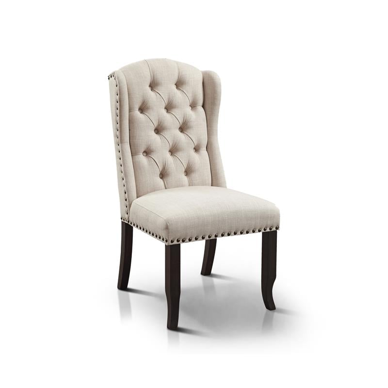 Furniture of America Sinuata Wood 7pc Extendable Dining Set in Black and Beige