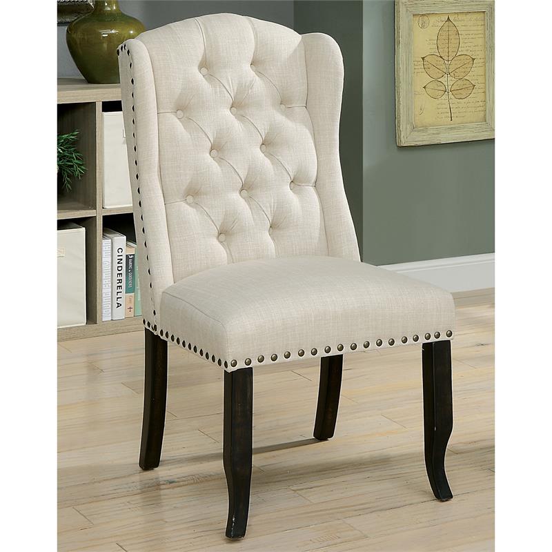 Furniture of America Sinuata Wood 7pc Extendable Dining Set in Black and Beige