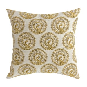furniture of america oshuna square polyester peacock pattern throw pillow in yellow (set of 2)
