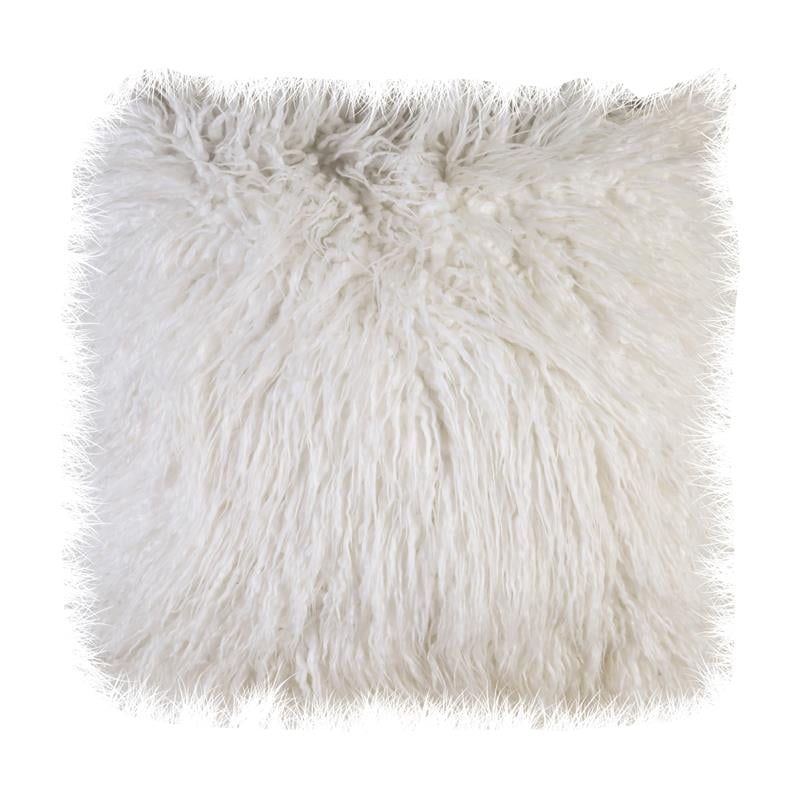 Furniture of America Highgate Fabric Throw Pillow in Shaggy White (Set of 2)
