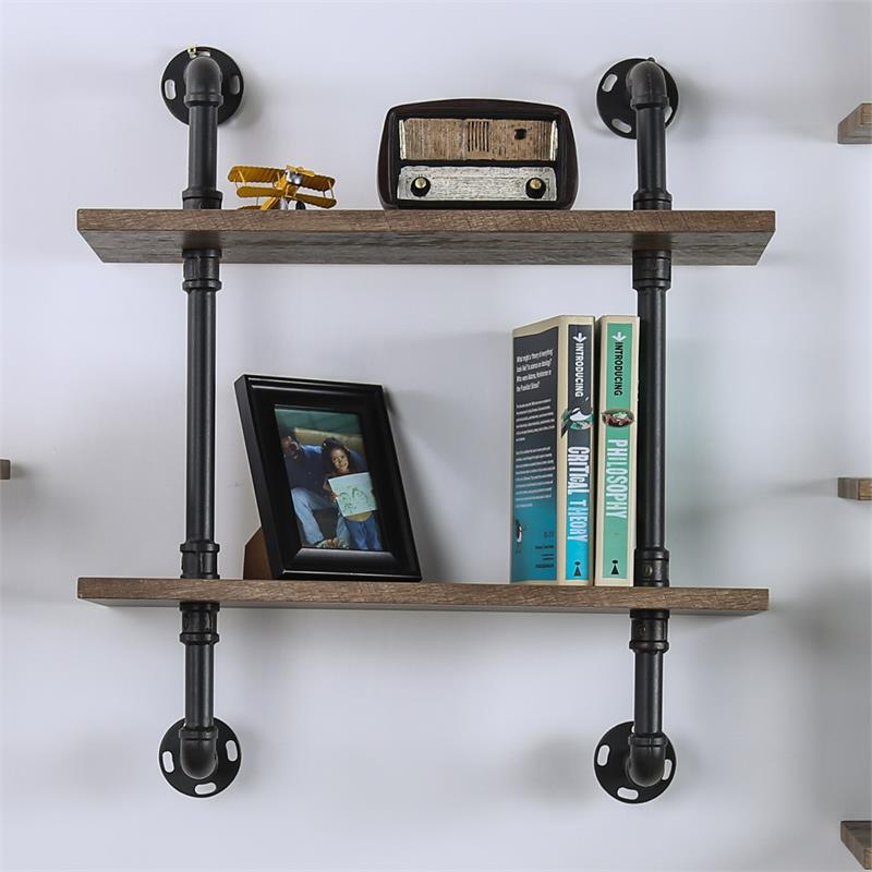 Furniture of America Hollis Industrial Wood 2-Tier Wall Display Shelf in Natural