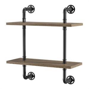 Furniture of America Hollis Industrial Wood 2-Tier Wall Display Shelf in Natural