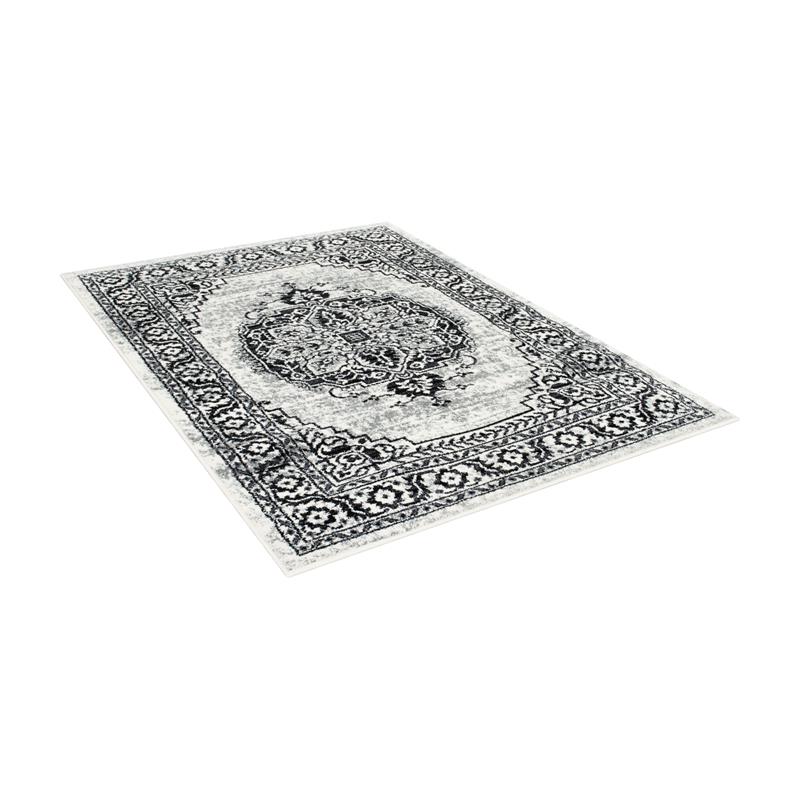 Furniture of America Nicolette Fabric 5'x7' Area Rug in Gray & White