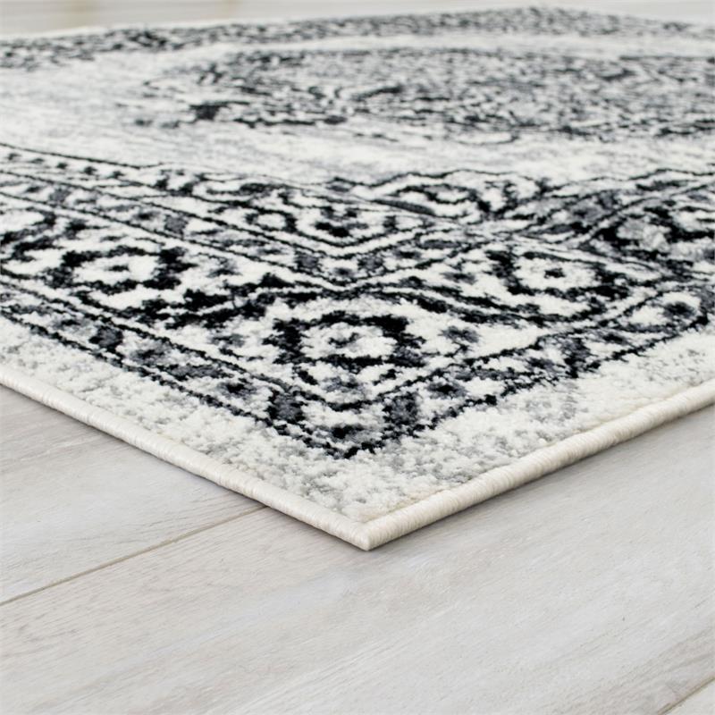 Furniture of America Nicolette Fabric 5'x7' Area Rug in Gray & White