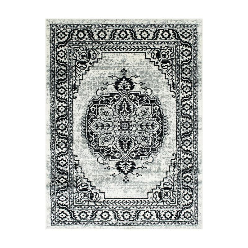 Furniture of America Nicolette Fabric 5'x7' Area Rug in Gray & White