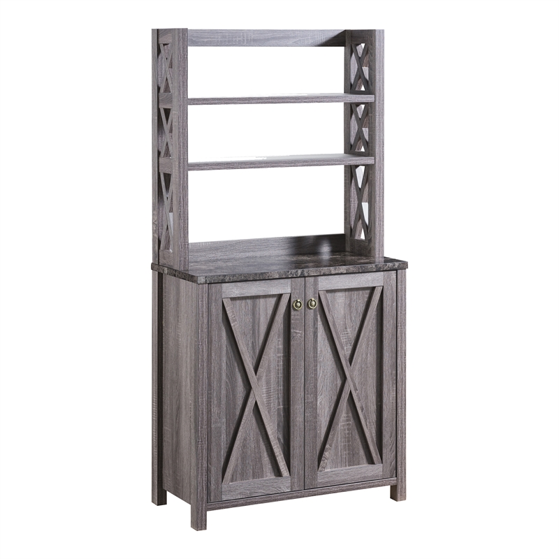Furniture of America Schuetz Wood Multi-Storage Baker Rack in Gray