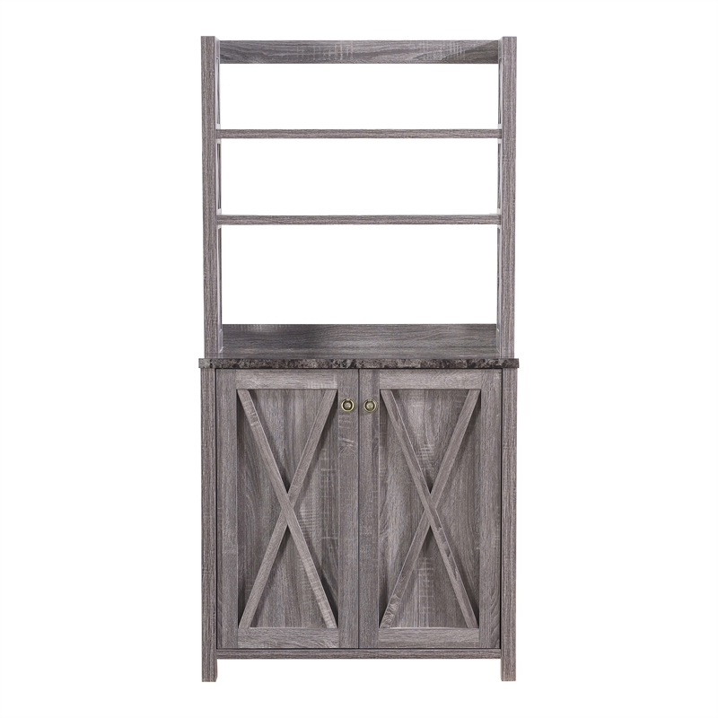 Furniture of America Schuetz Wood Multi-Storage Baker Rack in Gray