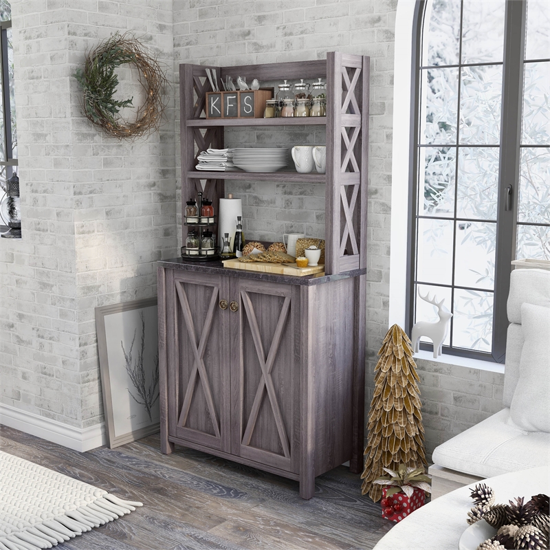 Furniture of America Schuetz Wood Multi-Storage Baker Rack in Gray