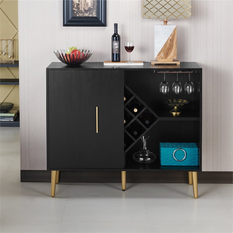 Furniture of America Jeana Contemporary Wood Multi-Storage Buffet in Black