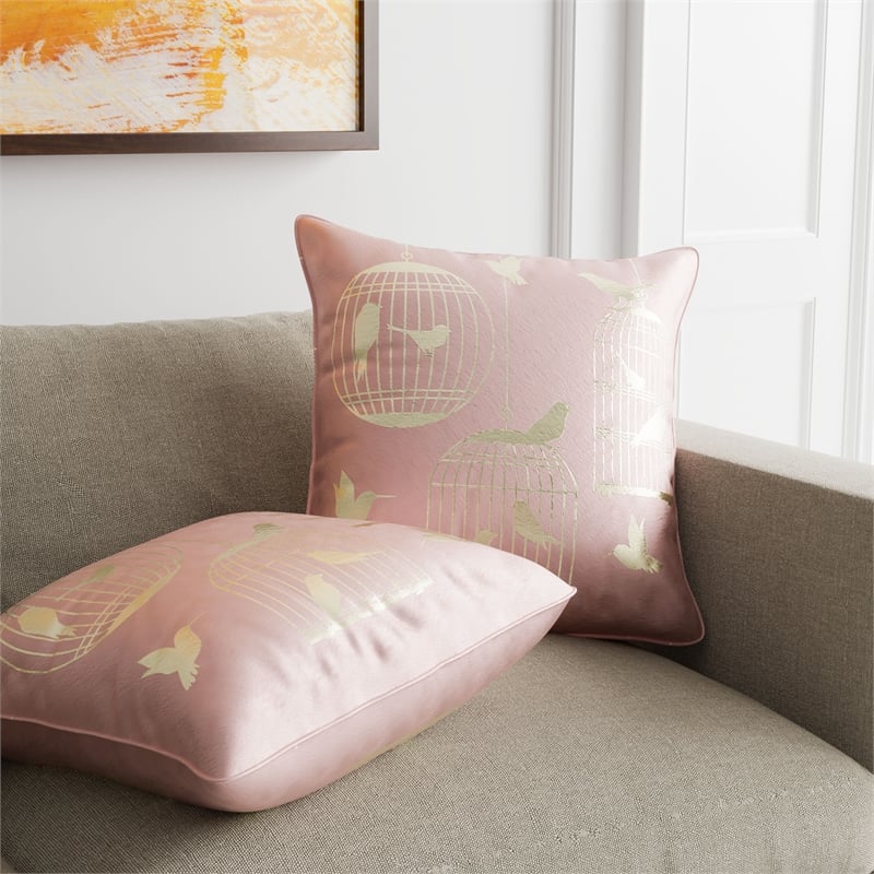Furniture of America Brantley Fabric Throw Pillow in Light Pink (Set of 2)