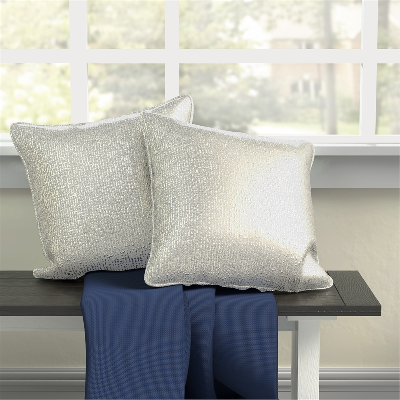 Furniture of America Adeline Jacquard Fabric Throw Pillow in Silver (Set of 2)